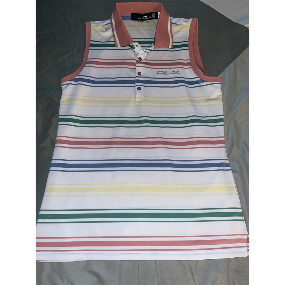 RLX Ralph Lauren Womens Tailored Fit Striped Sleeveless Polo Shirt Size Small